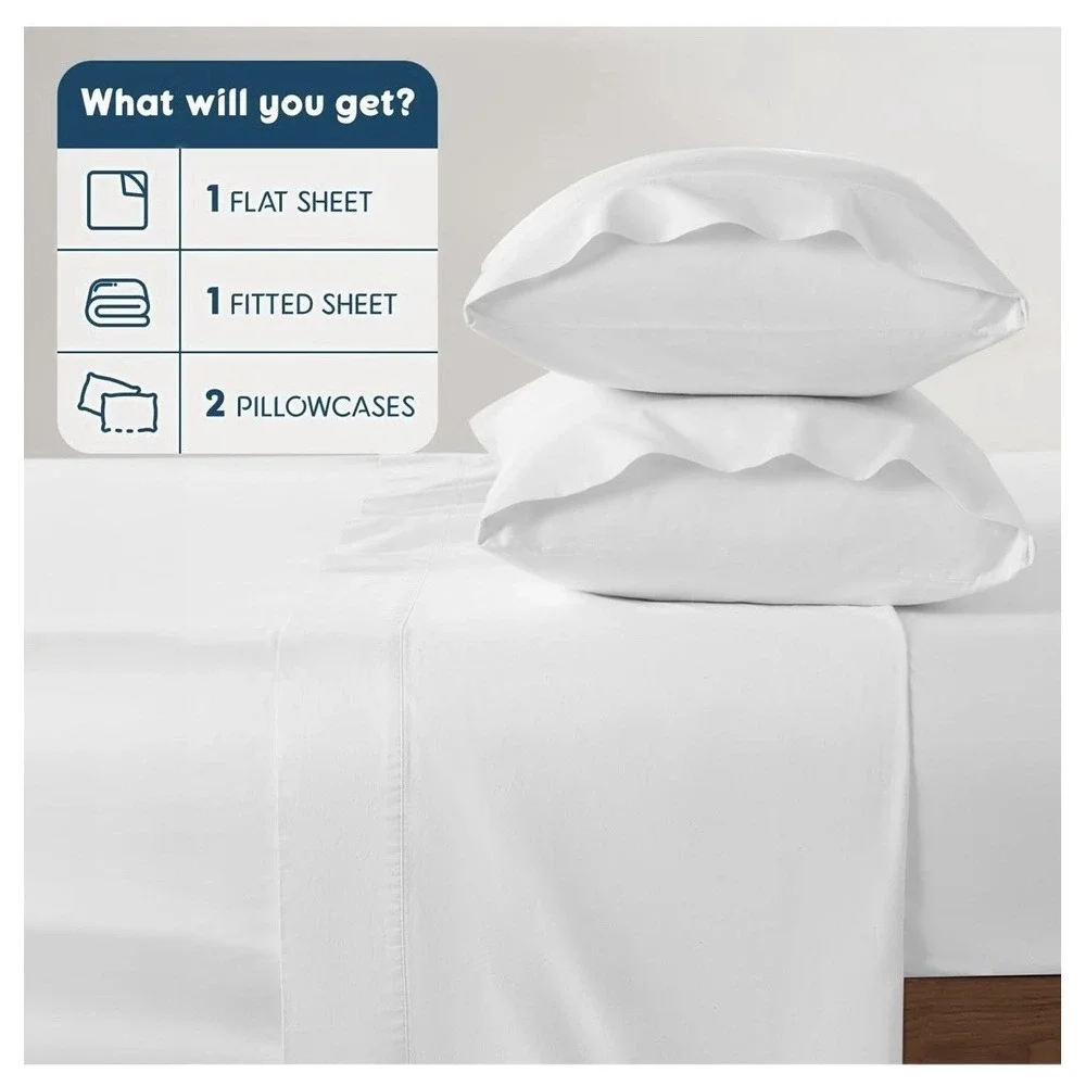 SONORO KATE 100% Egyptian Cotton 4 Piece Sheets Set, White Queen